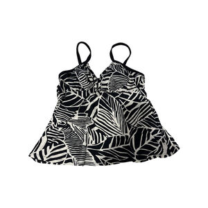 Women's ATTARCO Tankini Top Black/White Leaf Print Size 16
